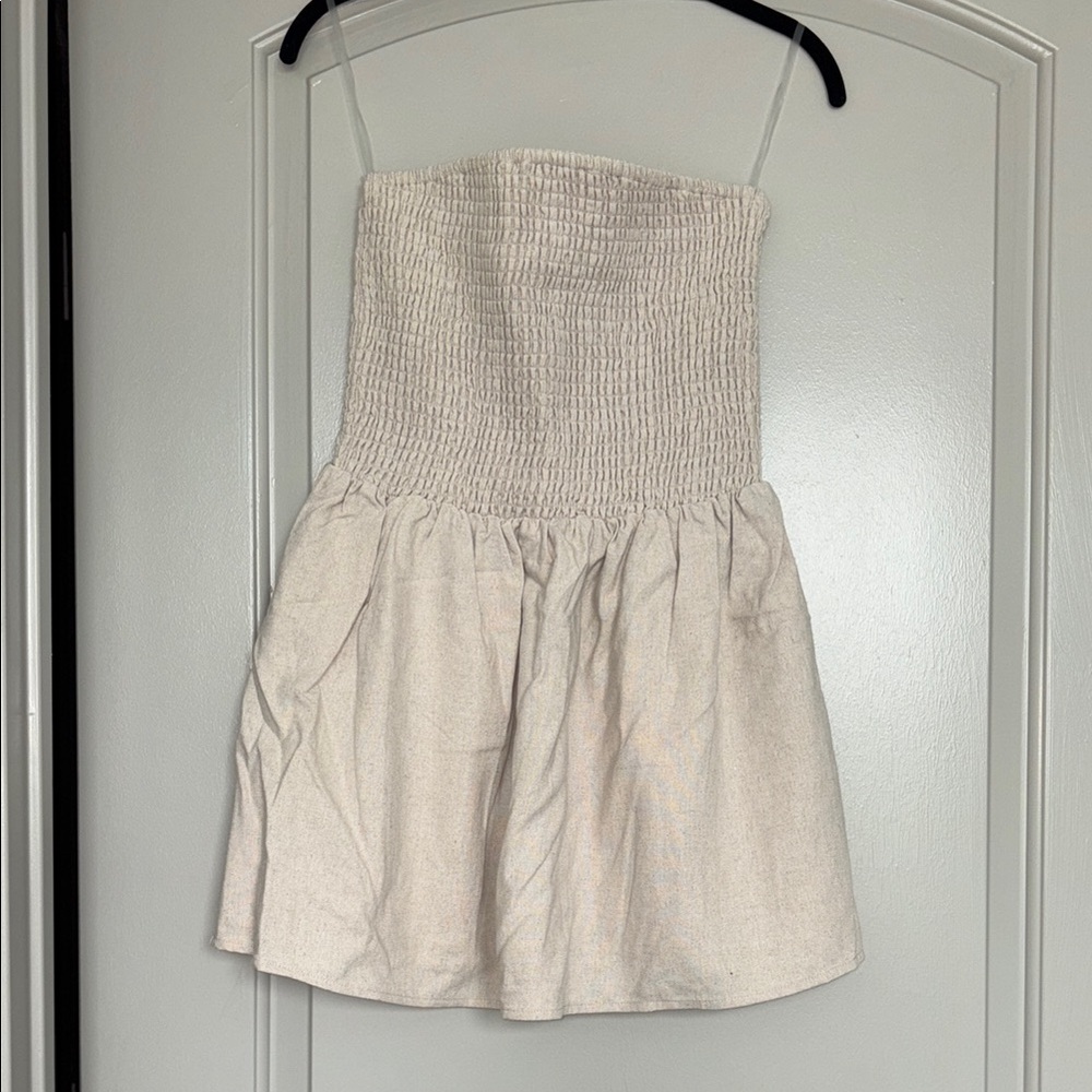 Meshki Holland Linen Shirring Mini Dress